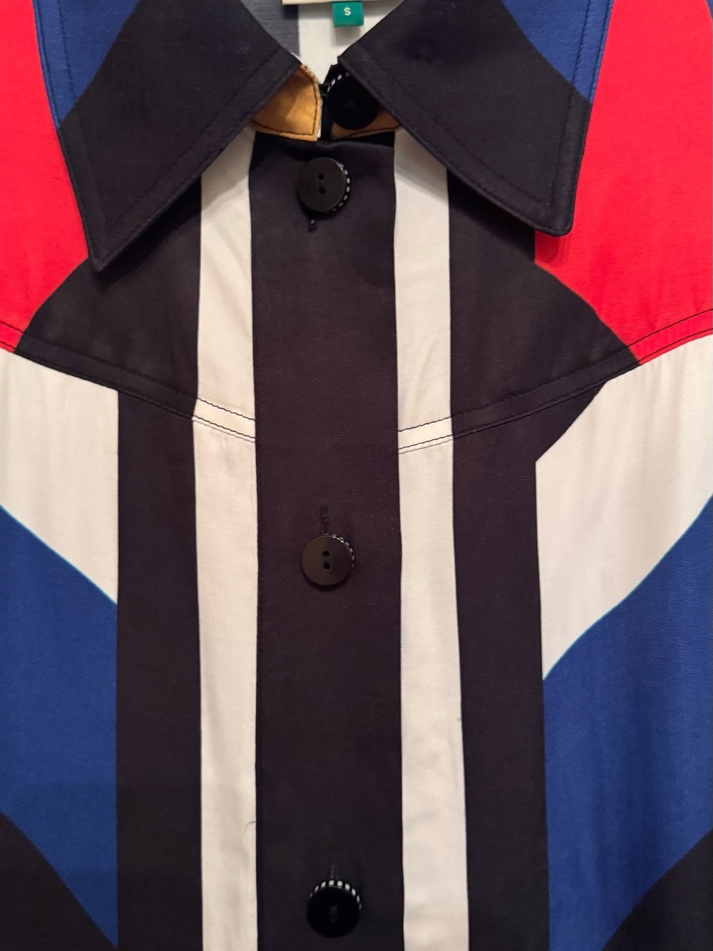FARM Rio Bold Geo-Stripe Shirt Dress in Blue, Red, Black, White, Gold - Picture 2 of 8